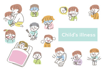 子供の病気に関するイラストセット
