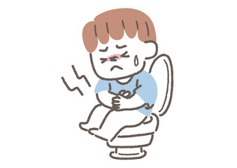 トイレでお腹が痛くなっている男の子のイラスト