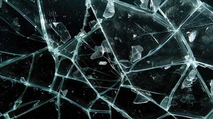 shattered broken glass car window on black background, for overlay and screen layer modes