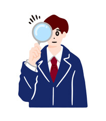 虫眼鏡を持つ若い男性のイラスト素材