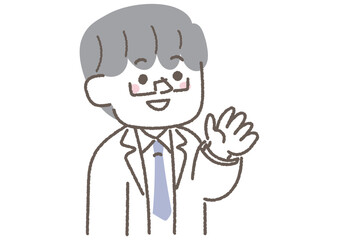 上を見ながら説明をしている医者のイラスト