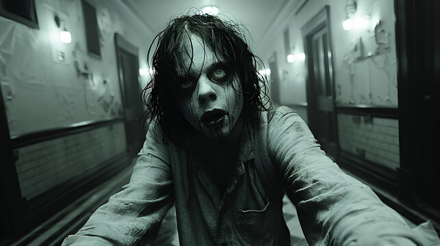 dark photo of a girl possessed by demons, halloween concept