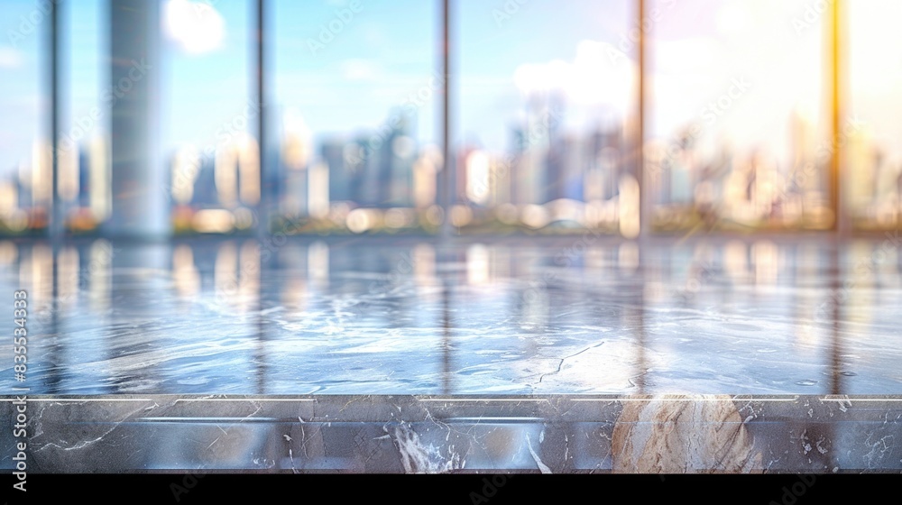 Wall mural background image of clear daylight view of modern skyline through large windows. window view of city