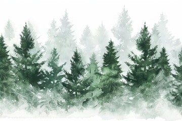 lush evergreen fir trees collage on white background digital painting