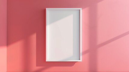 Blank vertical poster frame mock up. interior background, pink pouf, 3d rendering