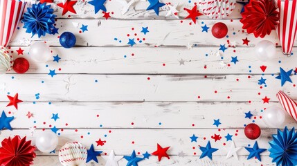 Close-up of Independence Day decorations with blank area for copy