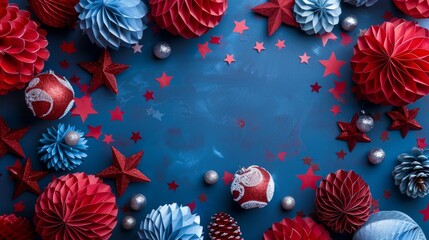 Fototapeta premium Studio shot of red, white, and blue decorations with space for text