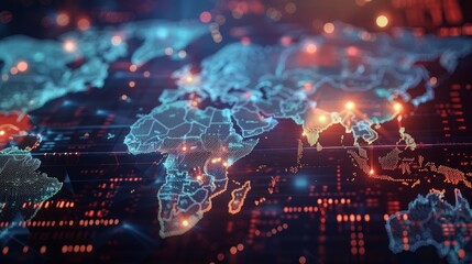 Fototapeta premium Digital map of world, concept of global network and connectivity, generative AI.