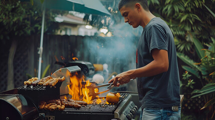 man preparing grill