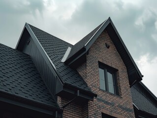 Obraz premium Brick building with black roof