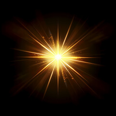 Obraz premium Beautiful optical golden lens flare burst isolated on a black background