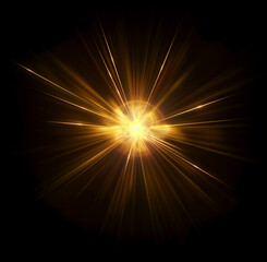 Fototapeta premium Beautiful optical golden lens flare burst isolated on a black background