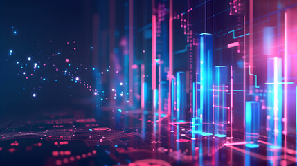Fototapeta premium Futuristic digital neon glowing background on dark