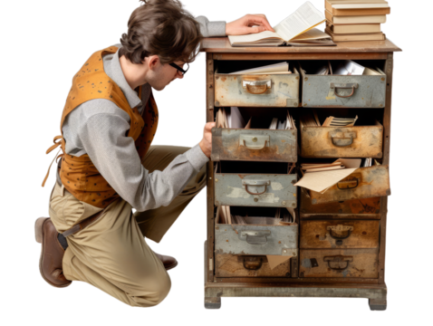 Man-Searching-Files-Transparent-Background