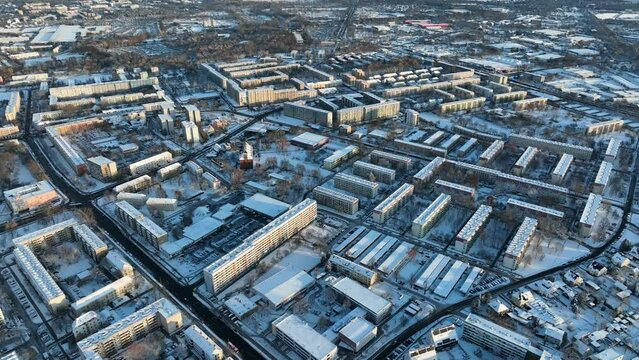 Drone shot of newer apartment block in Cottbus.