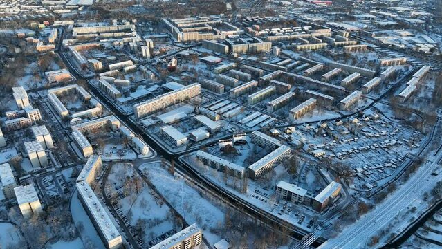 Bird's eye view of Cottbus, Germany during winter.