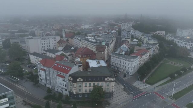 Drone shot of old beautiful buildings in Cottbus.