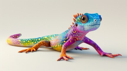 Naklejka premium Abstract of lizard chameleon portrait isolated on clean png background with multi colored colorful on skin body and scales paint, reptile animal, Vibrant bright