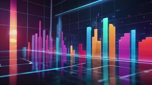  reflection data analysis and seo concept with charts, graphs,neon screen 