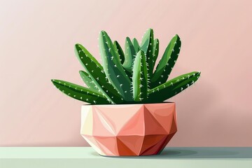 quirky succulent in unique geometric pot minimalist cactus still life digital painting