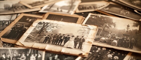 A pile of vintage photographs with faded edges.