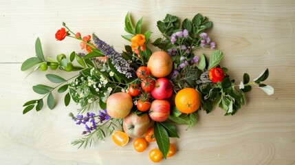 bouquet of mixed fruits and herbs