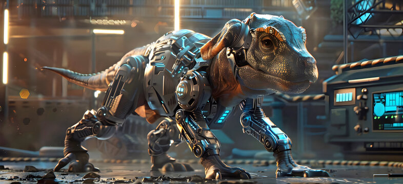dinosauroid, cyber, animal, AI, cyborg and alien.AI generated.