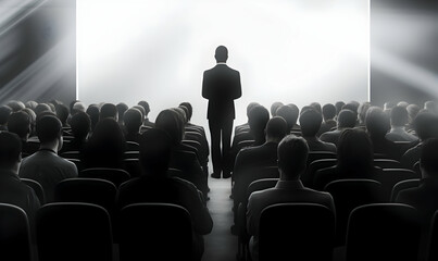 Public speaker talking in front of audience, Successful businessman holds business conference for the press, Speaker at Business Conference and Presentation