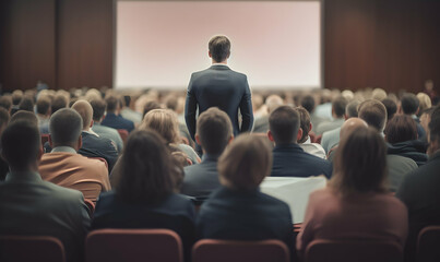 Public speaker talking in front of audience, Successful businessman holds business conference for the press, Speaker at Business Conference and Presentation