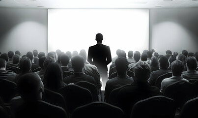Public speaker talking in front of audience, Successful businessman holds business conference for the press, Speaker at Business Conference and Presentation