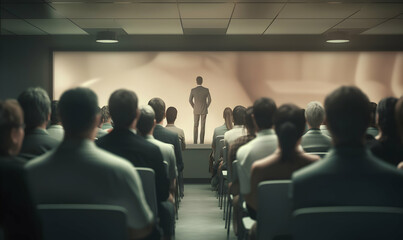 Public speaker talking in front of audience, Successful businessman holds business conference for the press, Speaker at Business Conference and Presentation