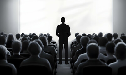 Public speaker talking in front of audience, Successful businessman holds business conference for the press, Speaker at Business Conference and Presentation