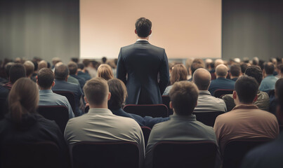Public speaker talking in front of audience, Successful businessman holds business conference for the press, Speaker at Business Conference and Presentation