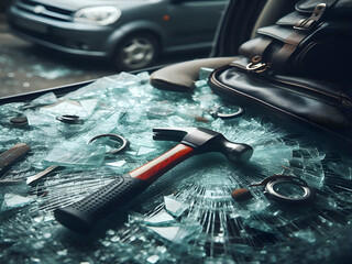 Clear and vibrant illustration of a safety emergency hammer, designed for breaking glass in emergencies.