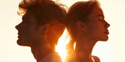 Fototapeta premium A man and a woman standing side by side, possibly in a romantic or intimate moment