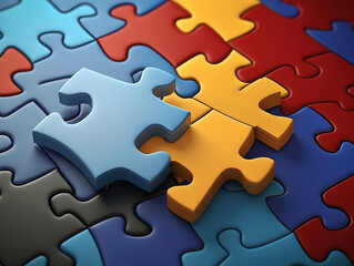 Obraz premium Business puzzle, Colorful 3D Business Puzzle, Business people joining puzzle together, teamwork and unity in business concept