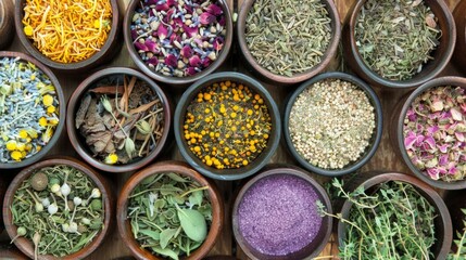 selection of herbs in the bowl for making food background food wallpaper