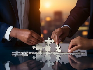 Business puzzle, Colorful 3D Business Puzzle, Business people joining puzzle together, teamwork and unity in business concept