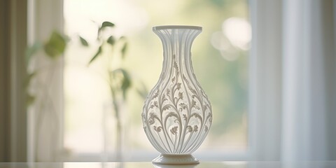 A simple yet elegant arrangement featuring a white vase placed on a table