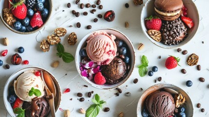 Colorful image of different bowls of ice cream, perfect for advertising or food-related content