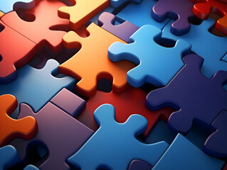 Fototapeta premium Business puzzle, Colorful 3D Business Puzzle, Business people joining puzzle together, teamwork and unity in business concept