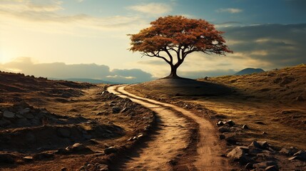 A tree with its trunk forming a road, symbolizing the journey and path to success  