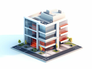 Naklejka premium A model of 3d real estate house building, Conceptual flat and building on urban area, real estate housing concept