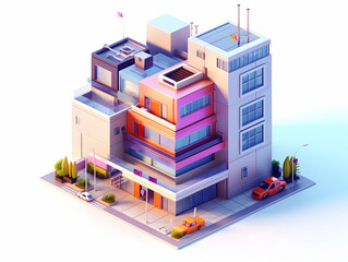 Obraz premium A model of 3d real estate house building, Conceptual flat and building on urban area, real estate housing concept