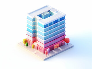 A model of 3d real estate house building, Conceptual flat and building on urban area, real estate housing concept