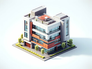 A model of 3d real estate house building, Conceptual flat and building on urban area, real estate housing concept
