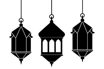 lamaic Eid lanterns silhouette vector illustration