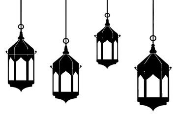 lamaic Eid lanterns silhouette vector illustration