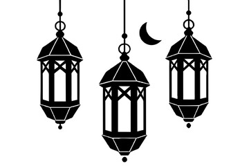 lamaic Eid lanterns silhouette vector illustration