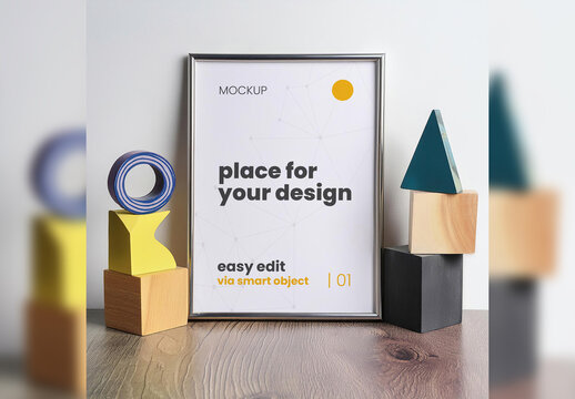 Kids Plays Shapes Wooden Poster Frame Mockup Generative Ai